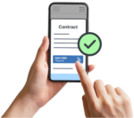 Illustration of person using their smartphone to sign a contract with Yoti eSignatures