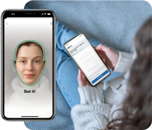 Person confirming their identity and face match when eSigning an important document