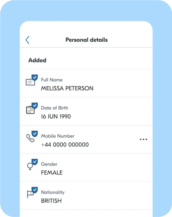 Yoti app screen showing verified personal details
